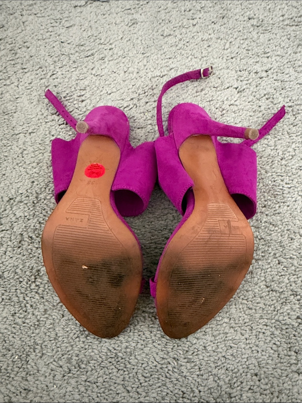 Zara Bright Fuchsia Suede Block Heel Sandals - Picture 5 of 5